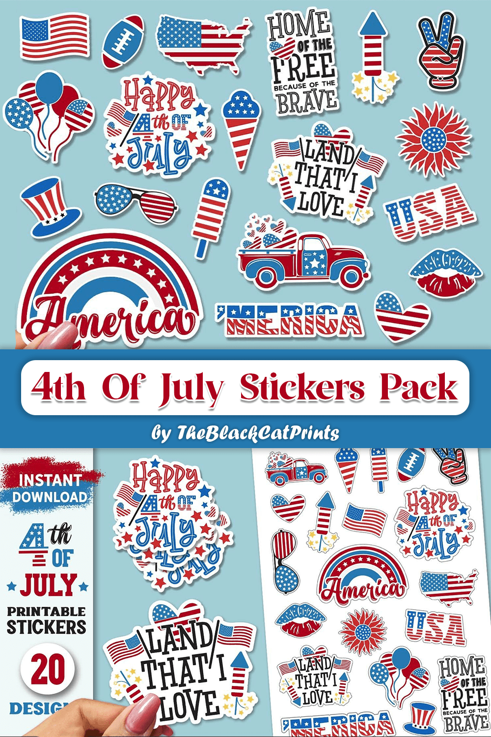4th Of July Stickers Pack - Pinterest image preview.