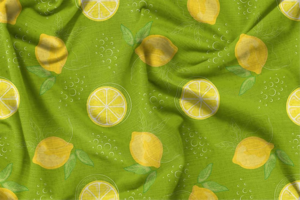 Green texture with the yellow lemon.