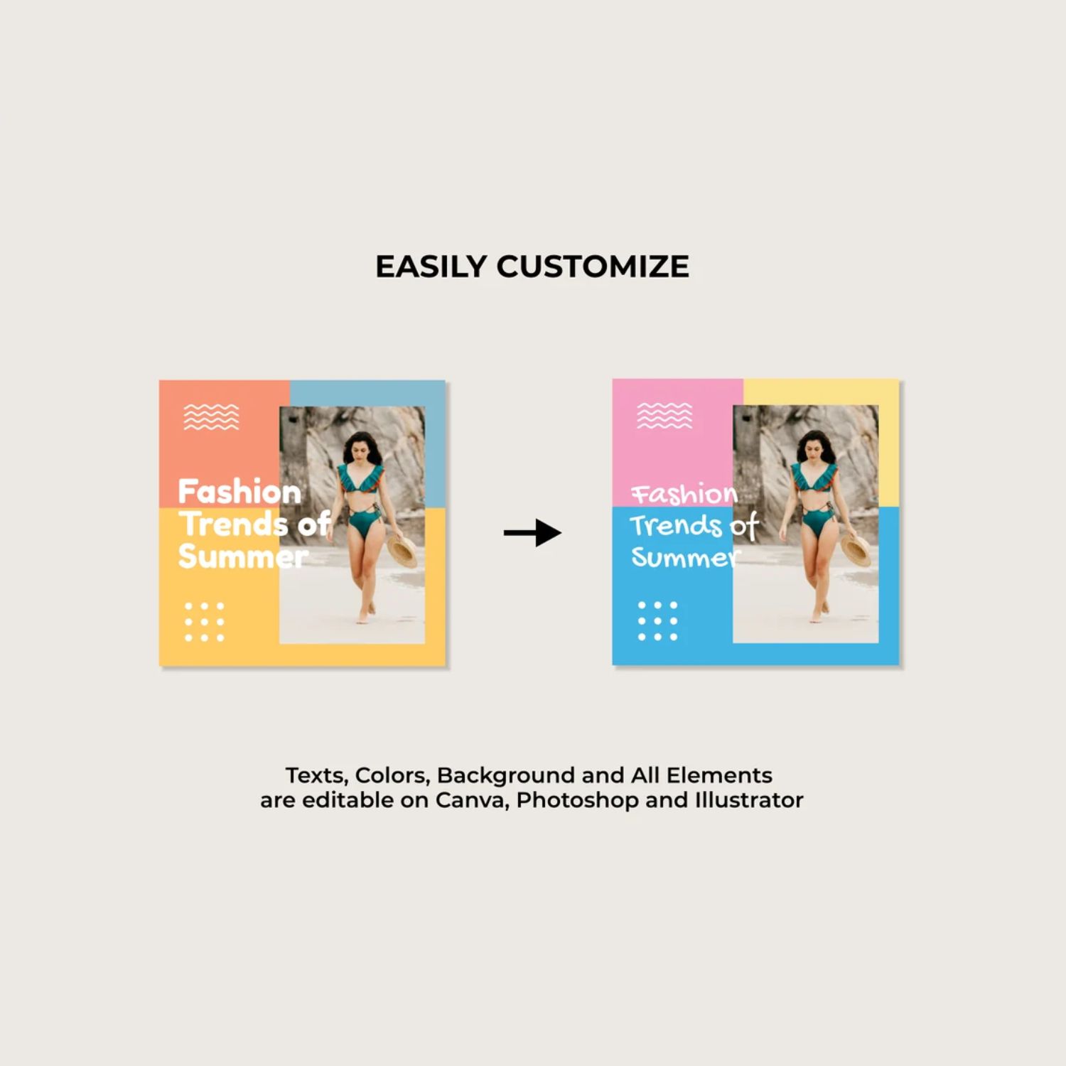 Summer Fashion Marketing Story And Post Instagram Templates Before And After.