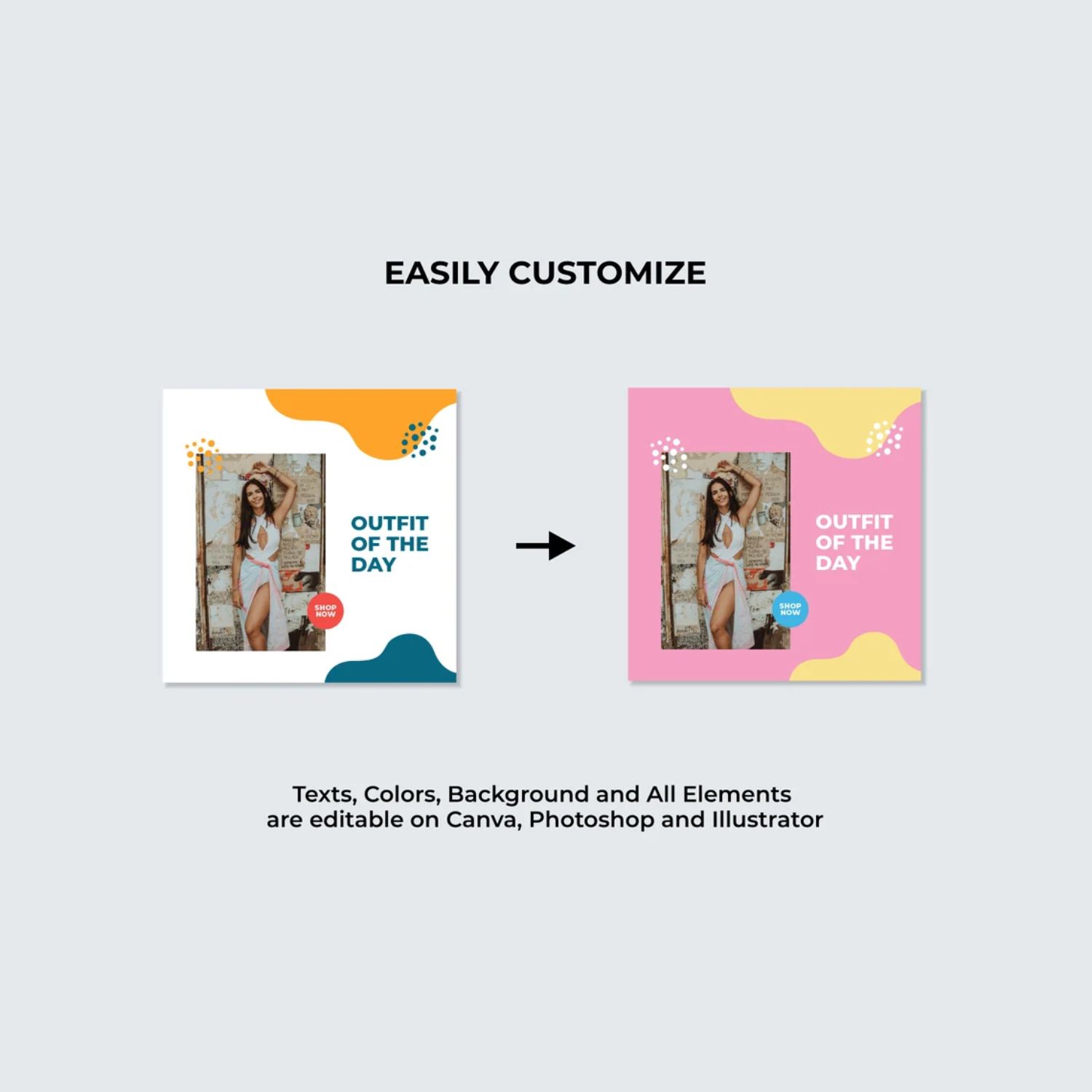 Summer Fashion Post And Stories Canva Instagram Template Before And After.