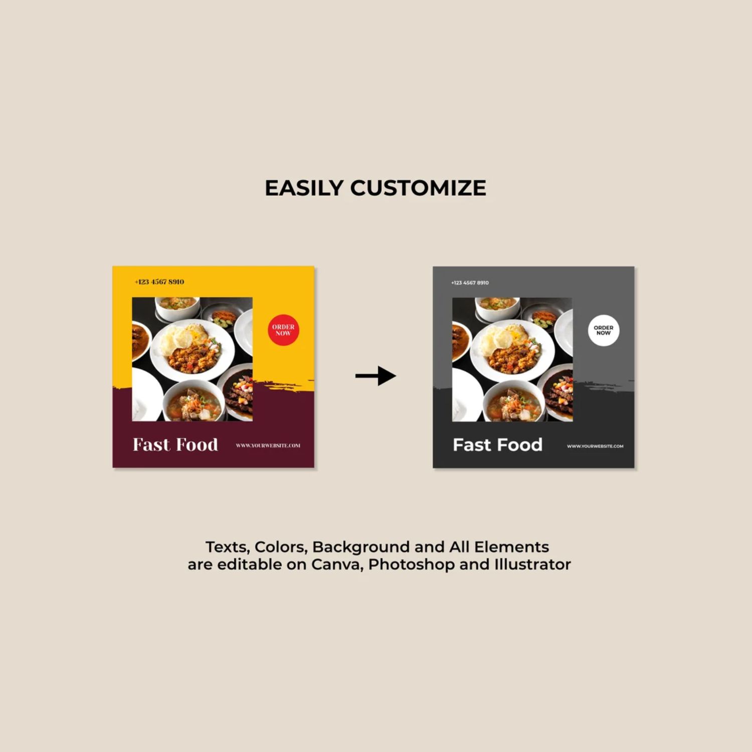 Food & Beverage Story and Icon Social Media Template Before And After.