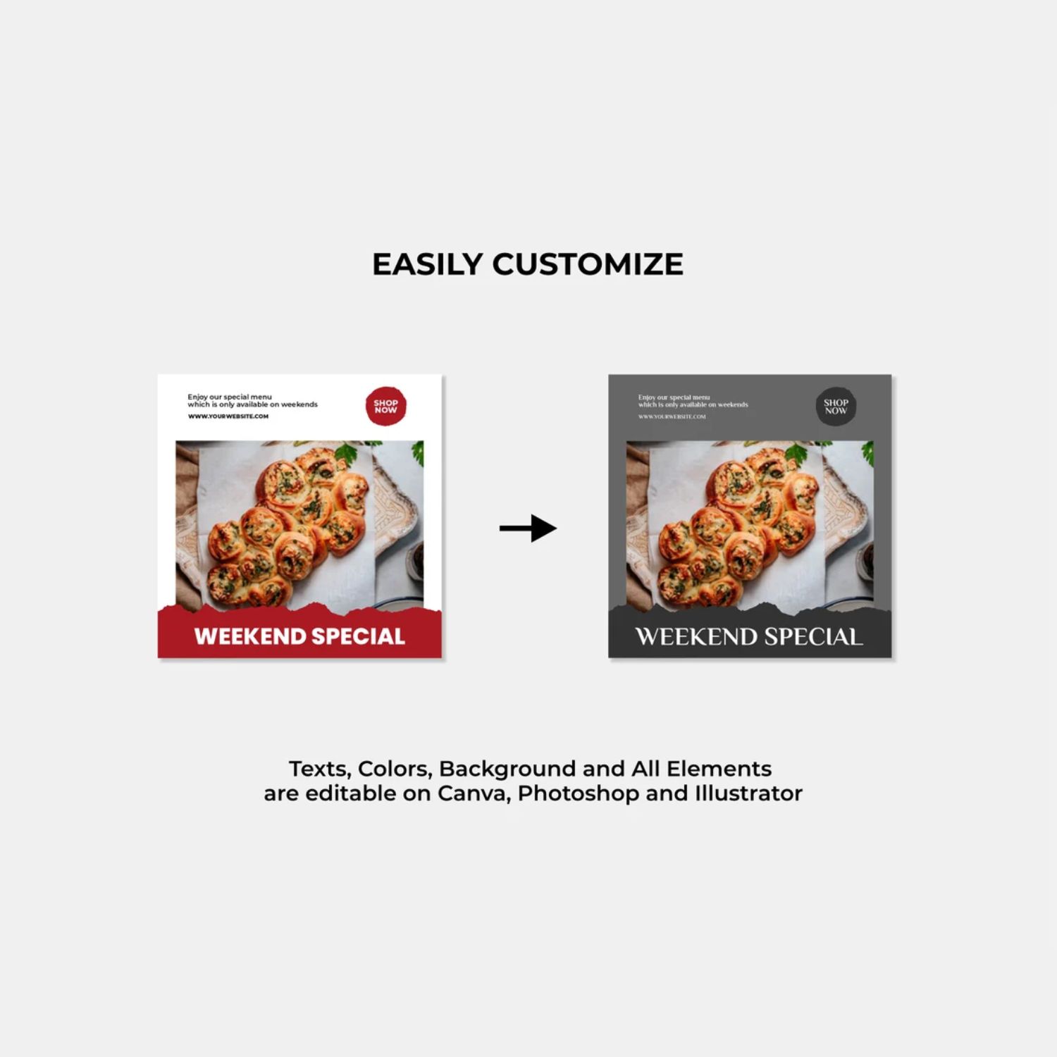 Food & Beverage Social Media Marketing Templates Before And After.