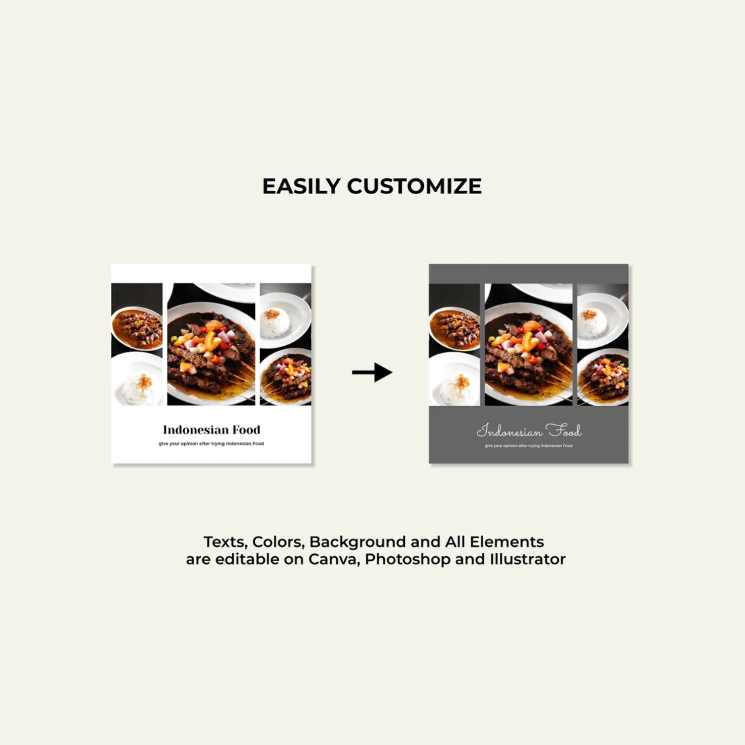 Restaurant Business Instagram Template Designs Before And After.