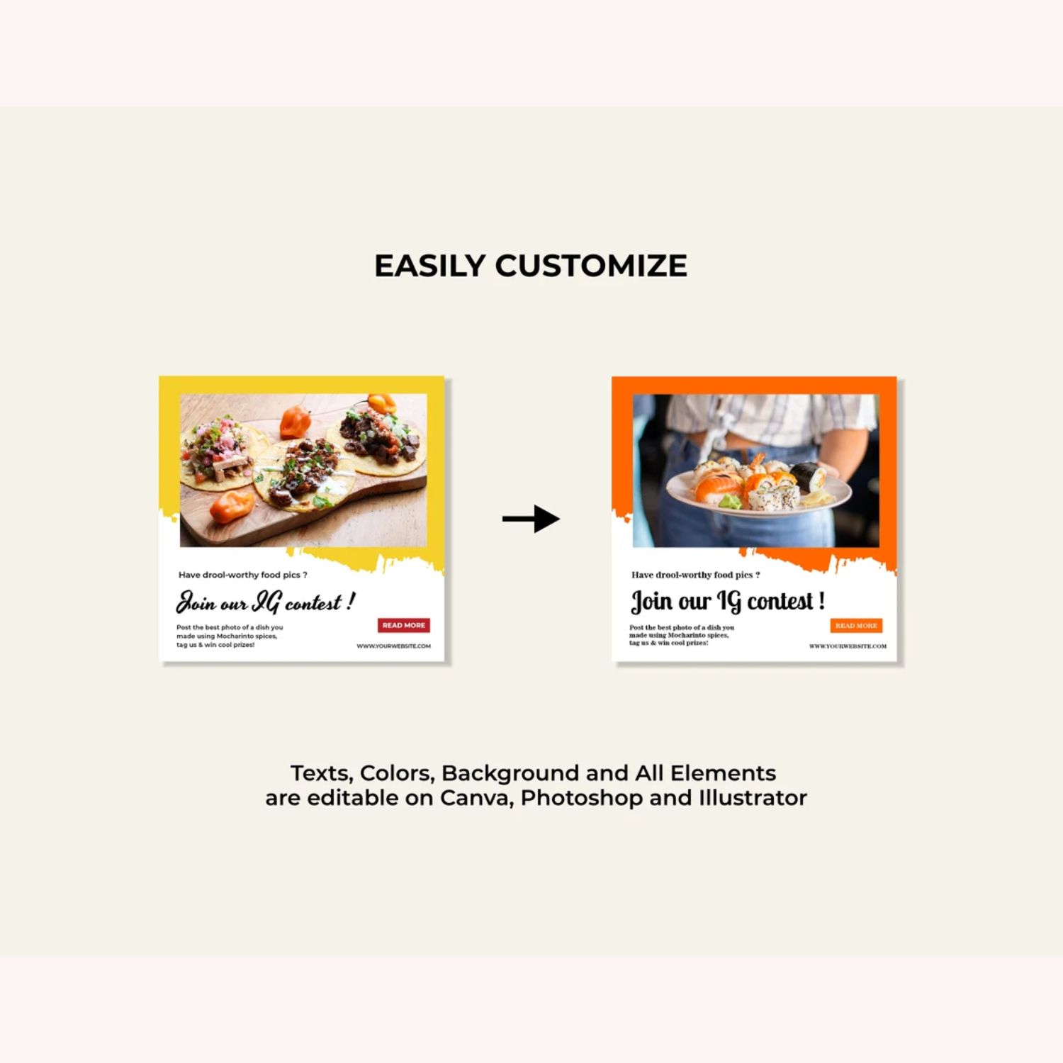 Restaurant Food Blogger Story And Icon Social Media Template Before And After.