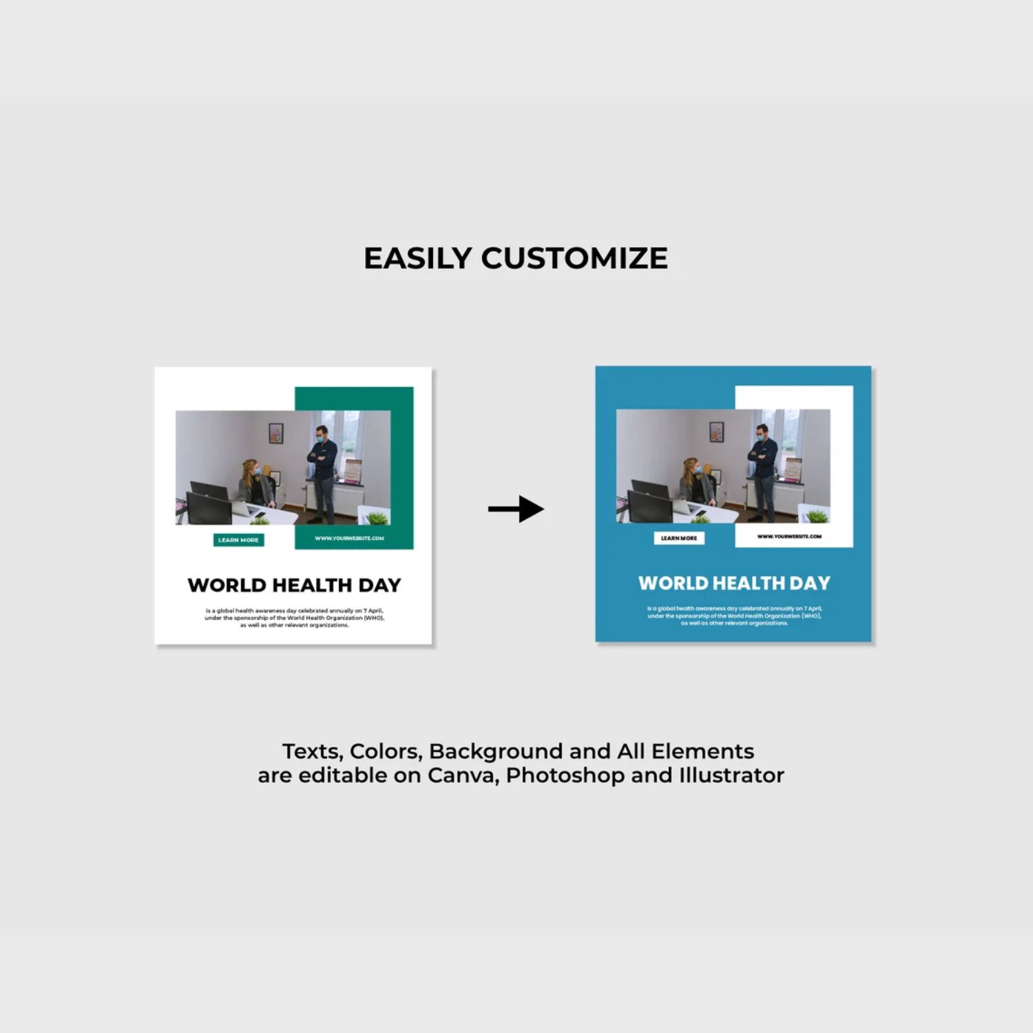 Instagram Engagement Post and Story Medical Template Before And After.