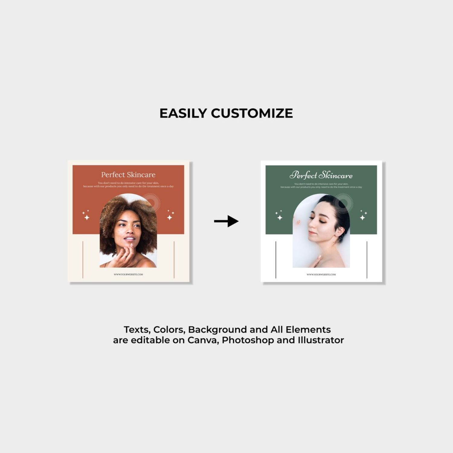 Natural Beauty Natural Skincare Instagram Engagement Template Canva Photoshop Illustrator Before And After.