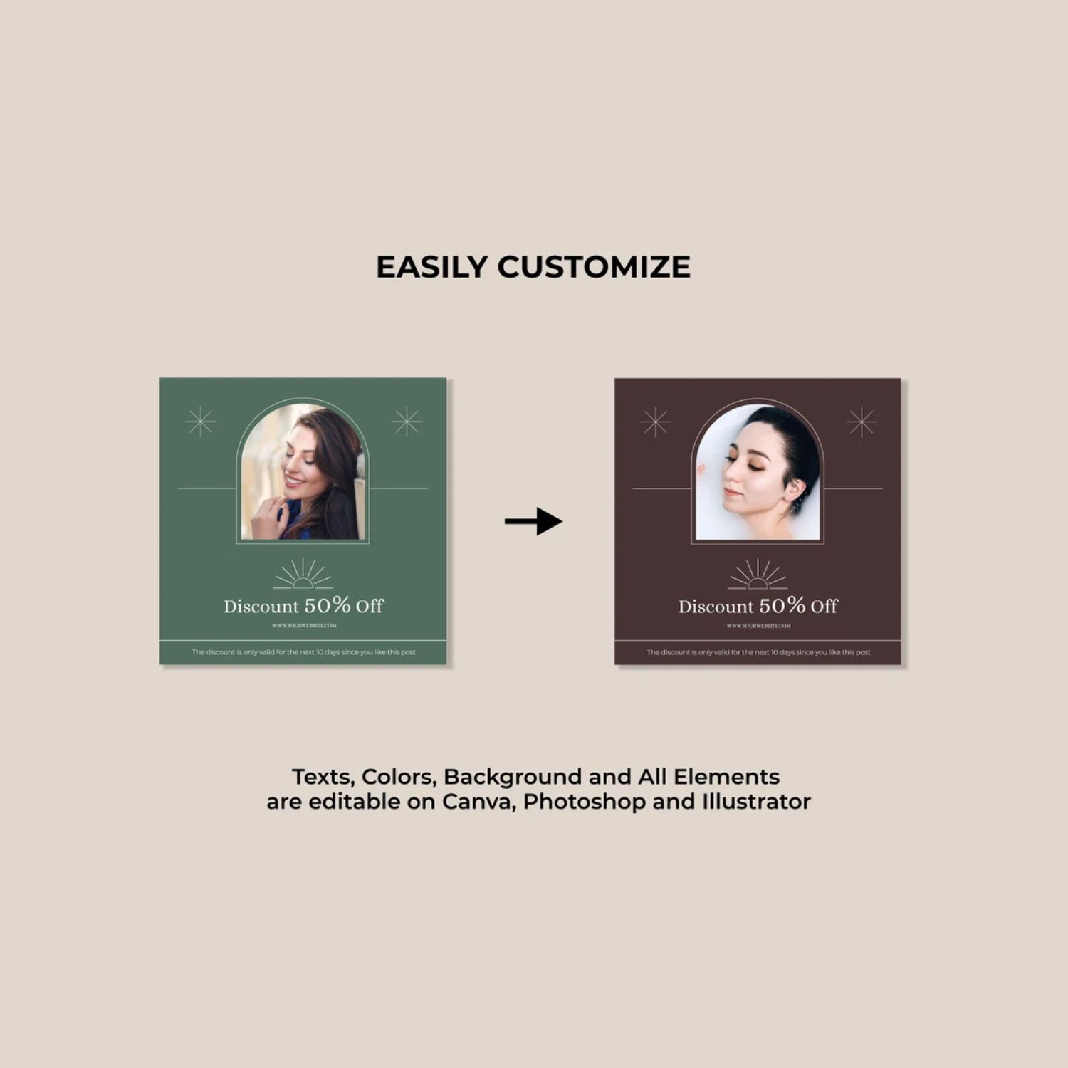 Natural Beauty Instagram Story And Post Template Canva Photoshop Illustrator Before And After.