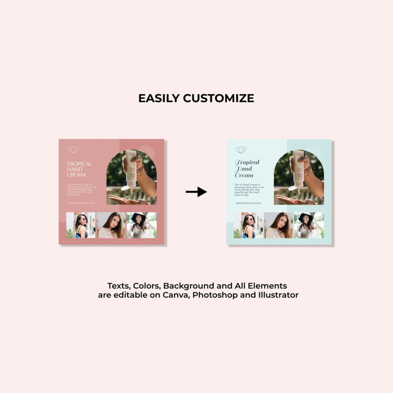 Natural Skincare Social Media Template Instagram Story And Post Template Before And After.