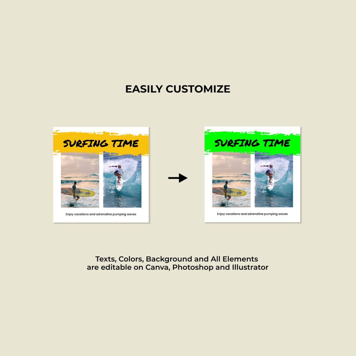 Marketing Summer Holiday Instagram Post Templates Before And After.