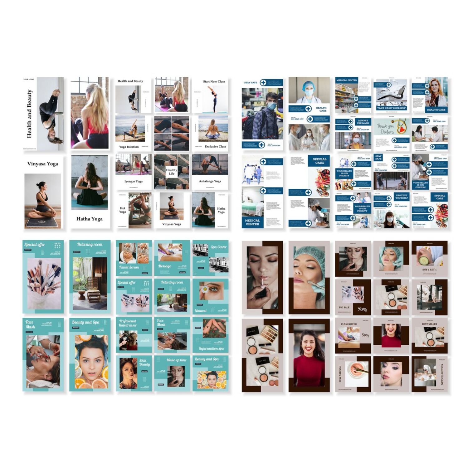 Social Media Bundle Template For Medical & Beauty Blue Example.