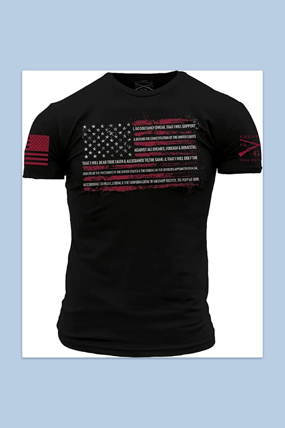 Black fitted t-shirt with red USA flag.