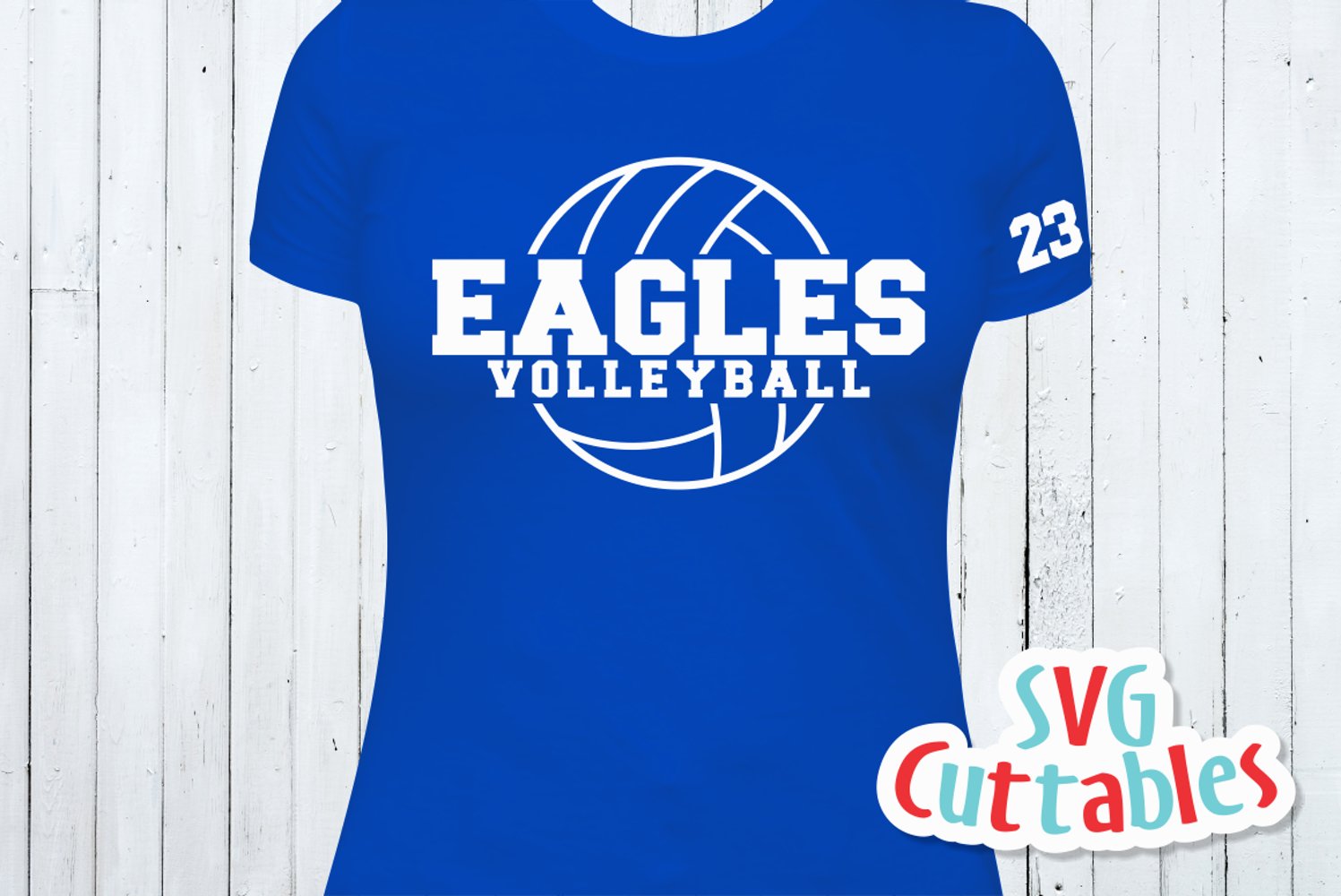 Blue t-shirt design for volleyball team.