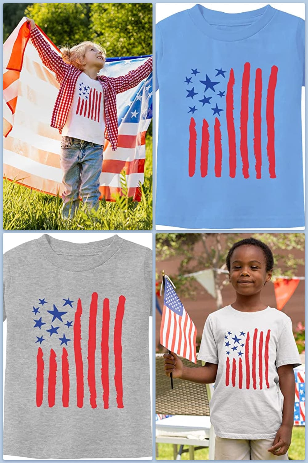 Children in American flag t-shirts.