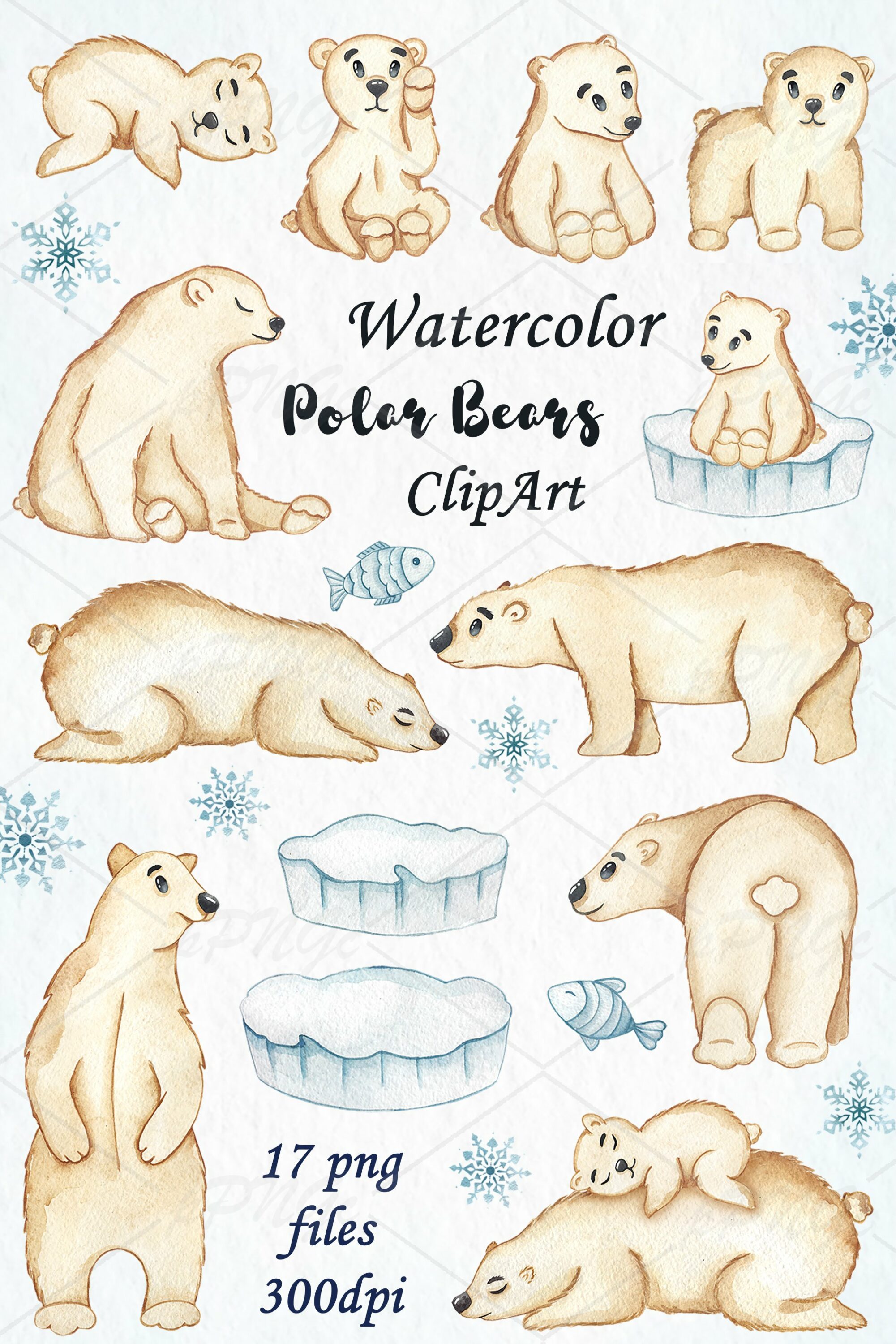 Cute watercolor sollection with white polar bears.