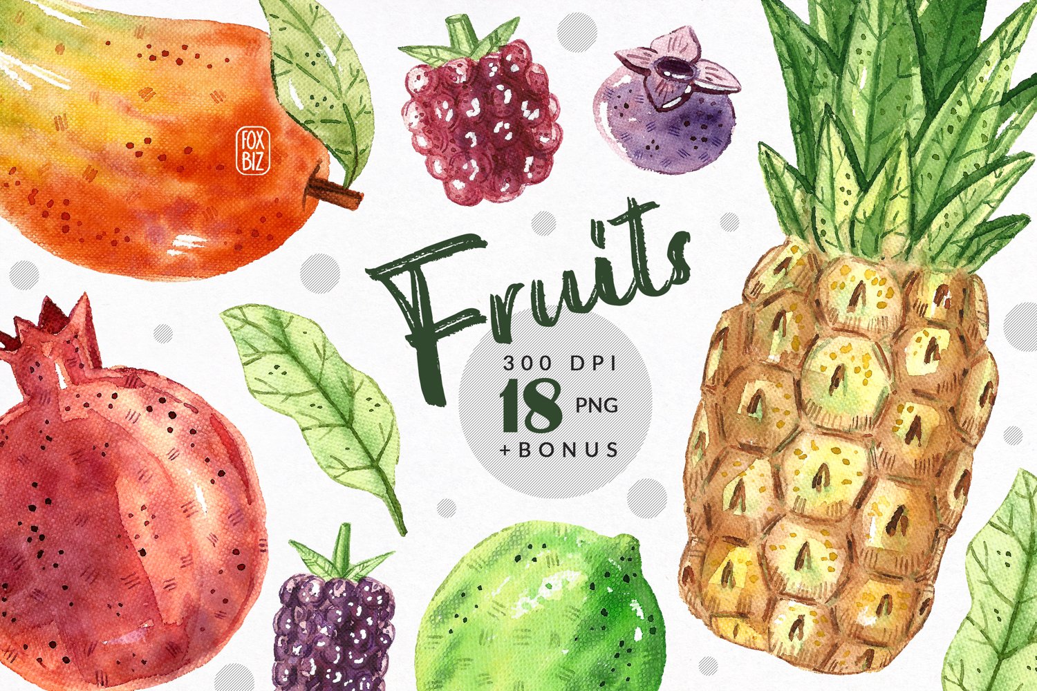 Cover image of Tropical fruits watercolor clipart.