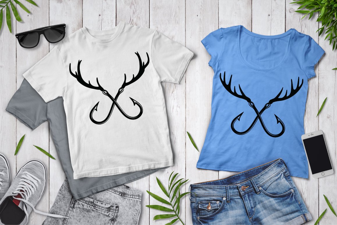Two t-shirts with the hook in a deer horn shape.