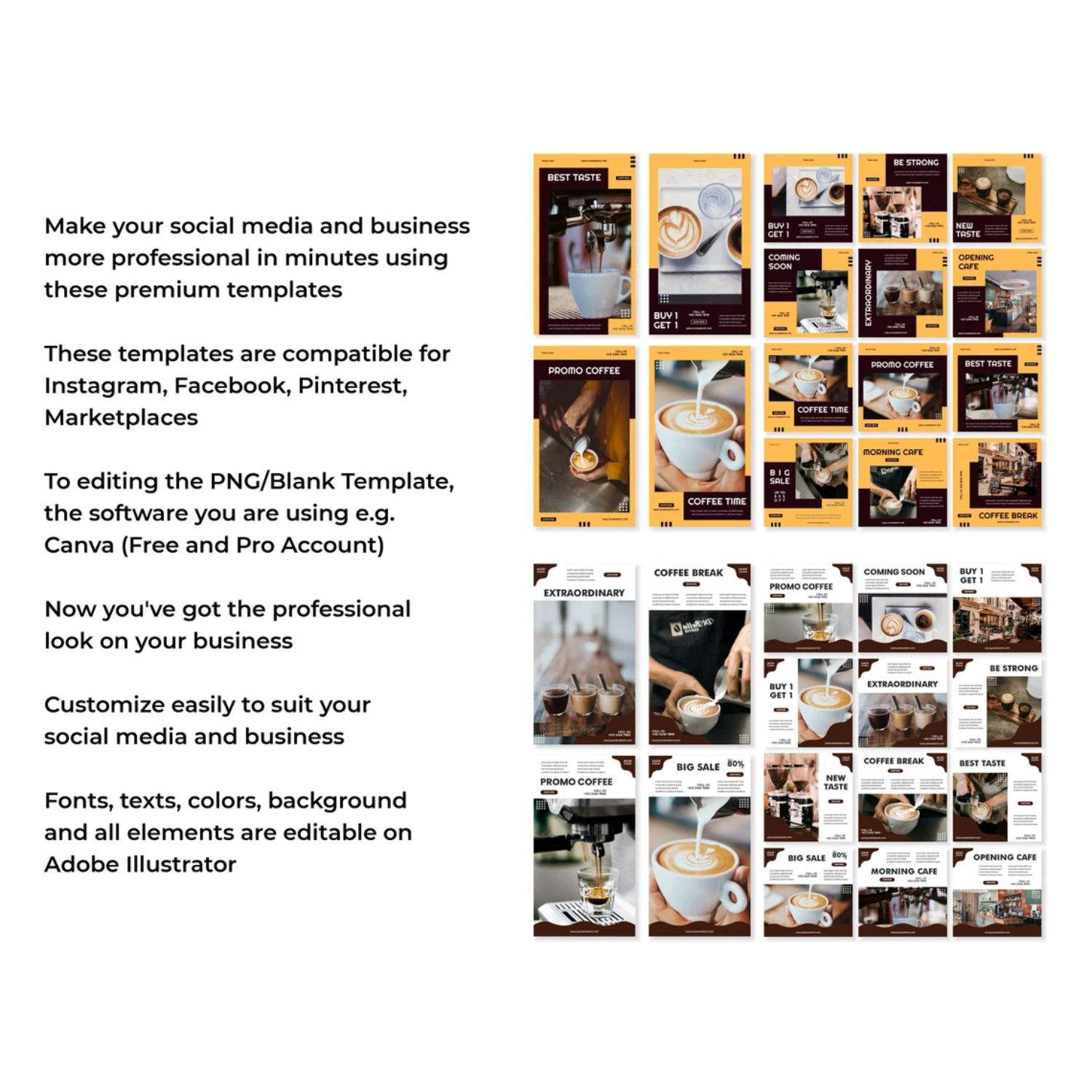Social Media Bundle Template for Coffee Shop how to.