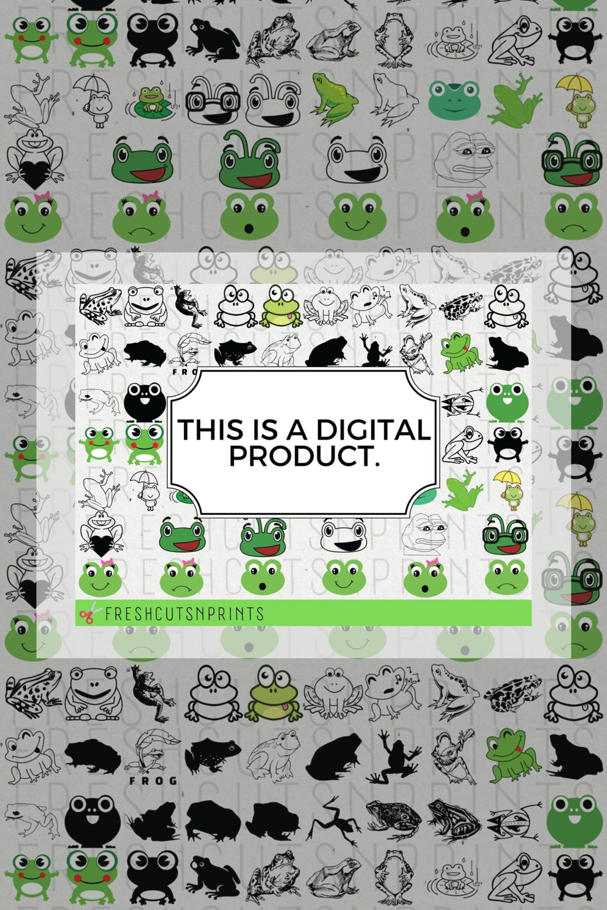 Poster with a bunch of green frogs on it.