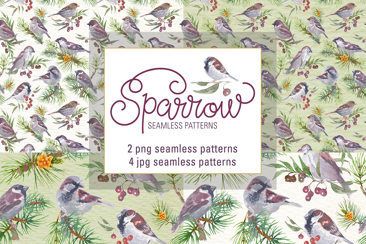 Sparrow seamless patterns.