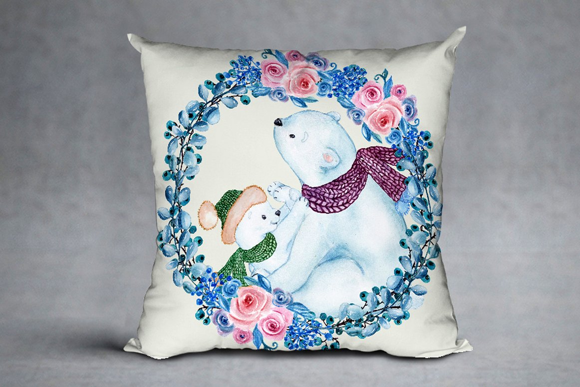 Decorate pillow with lovely mama bear and happy little bear.