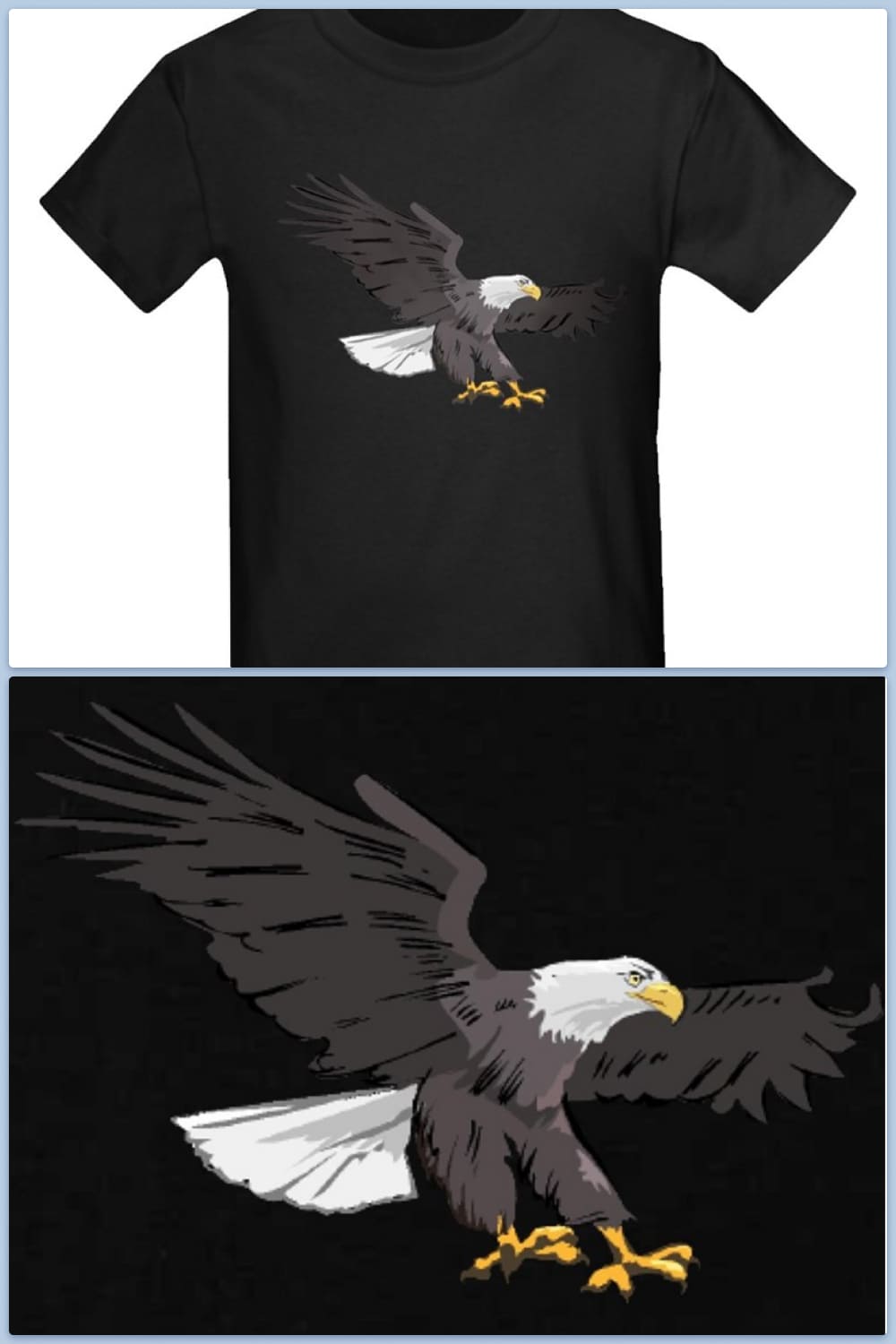 Black T-shirt with a soaring eagle.