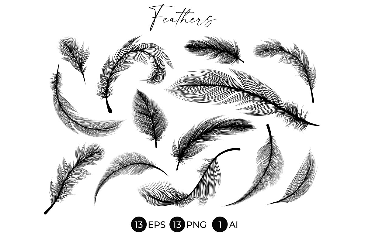 Cover image of Black Feathers Stencil Boho Line Art.