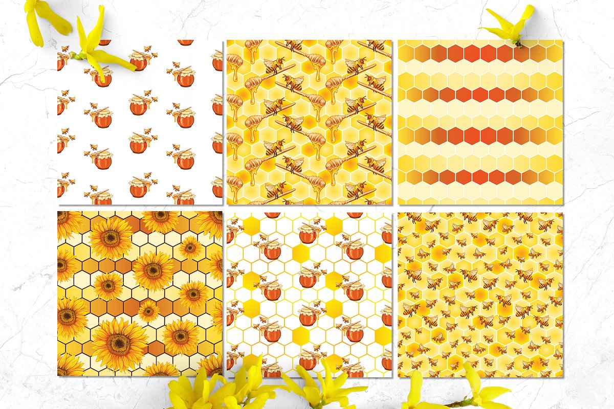 Patterns with sunny summer flowers.