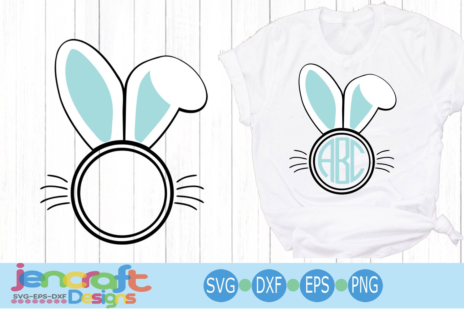 White t-shirt with the green bunny ears.