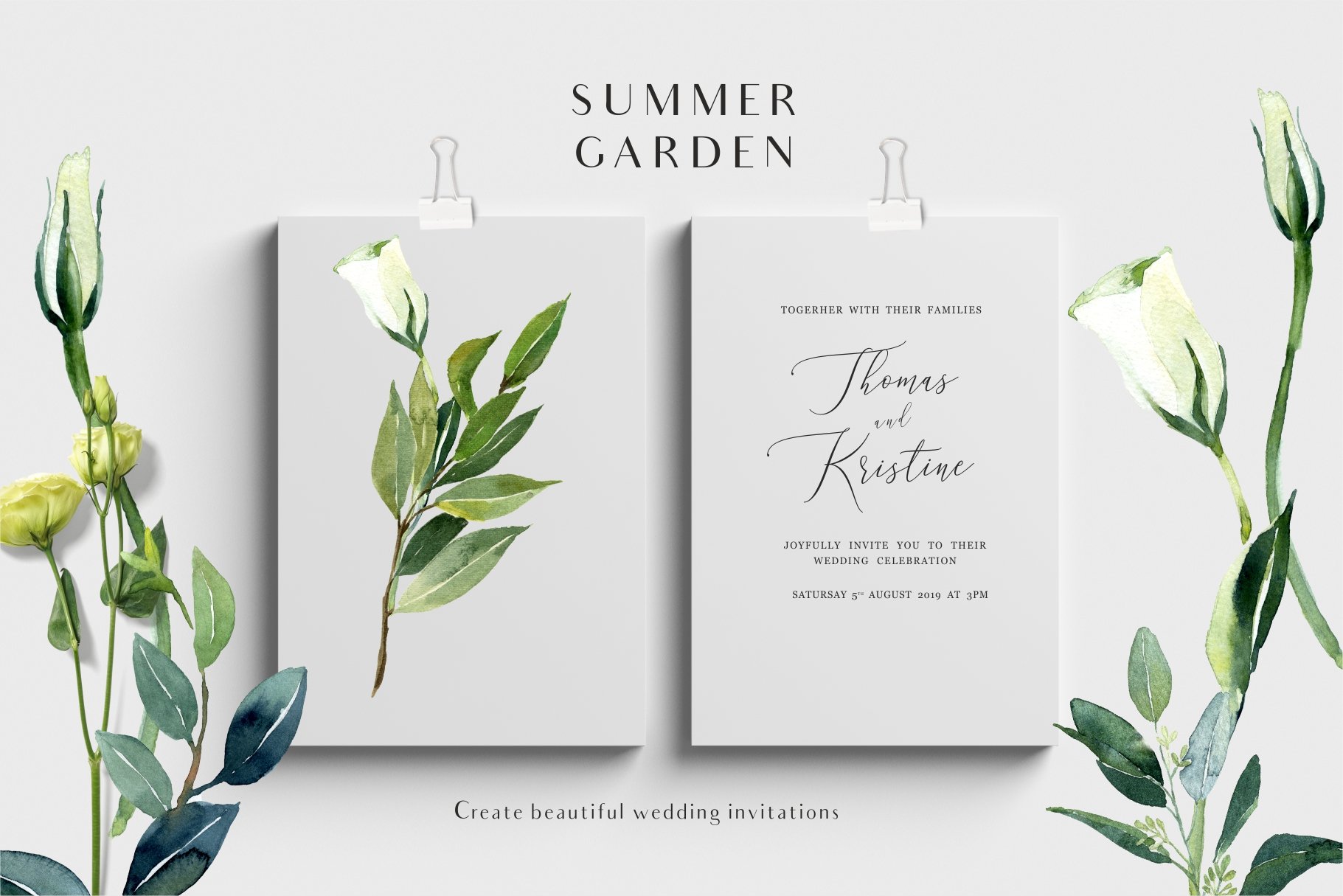 Elegant greeting cards with one white flower.