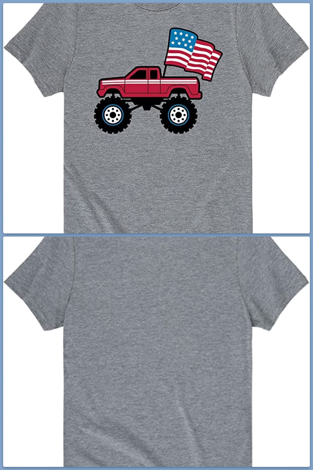 Gray t-shirt with red pickup truck and USA flag.