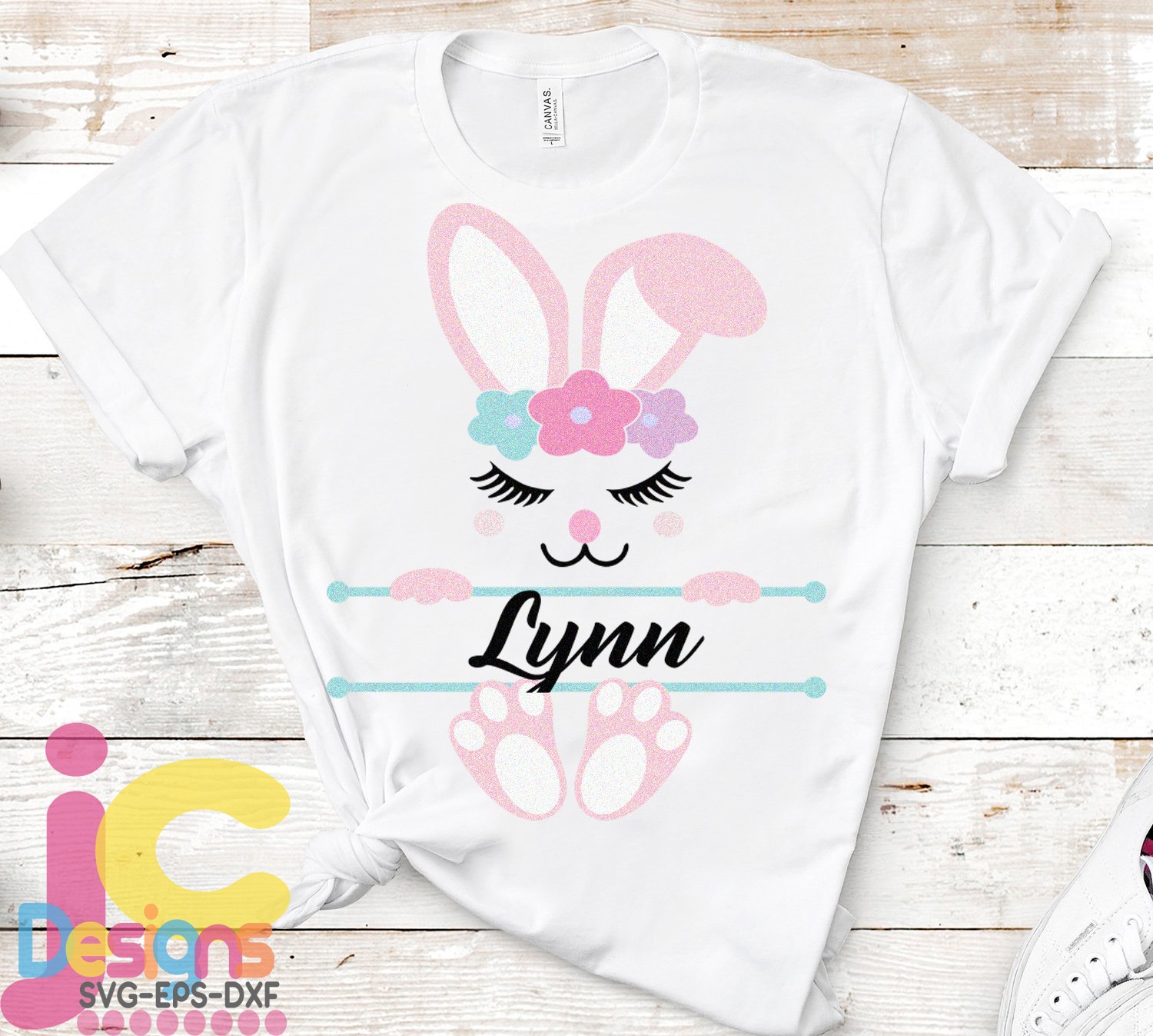 So cute pink easter rabbit on the t-shirt.
