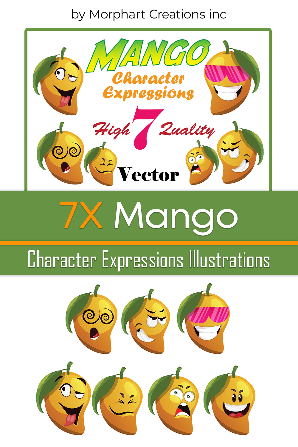 7X Mango Character Expressions Illustrations - pinterest image preview.
