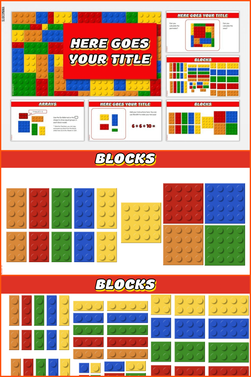 LegoMania a Google Slides Template for Math Lessons Inspired by Lego Blocks. Fun Google Slides Theme.