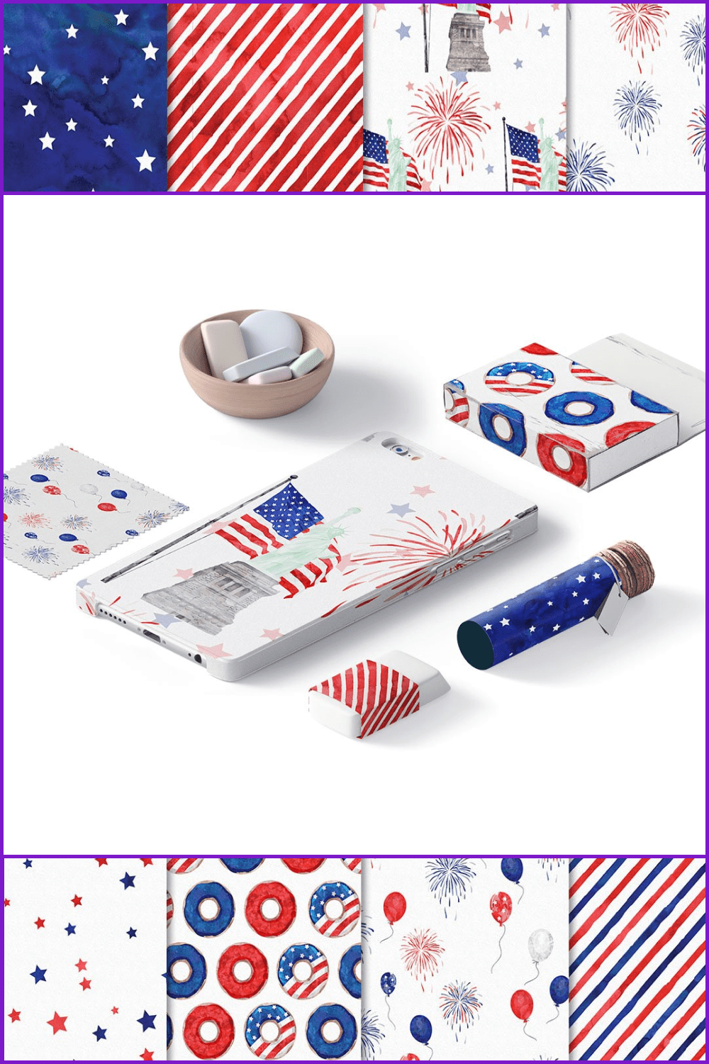 Watercolor Patriotic Patterns.