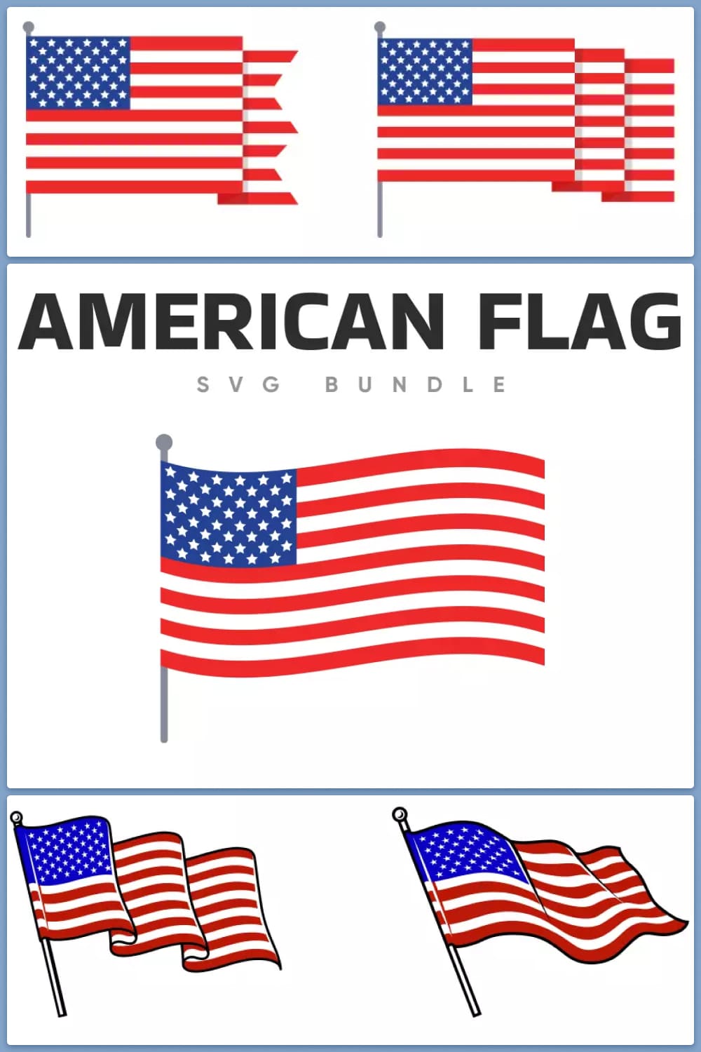 Collage of different variants of the American flag.