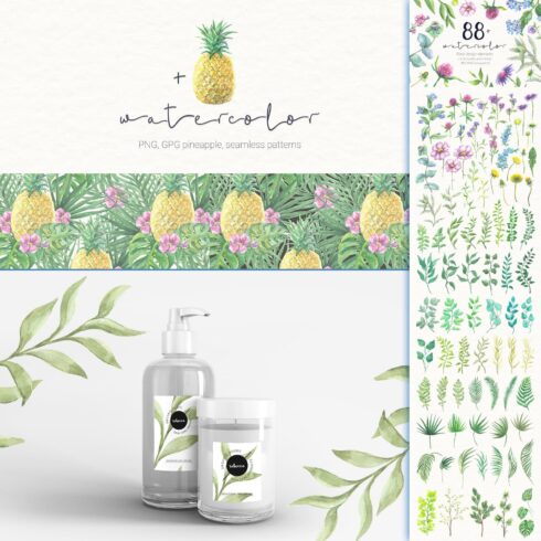 87 watercolor floral set PNG+JPG+AI cover.