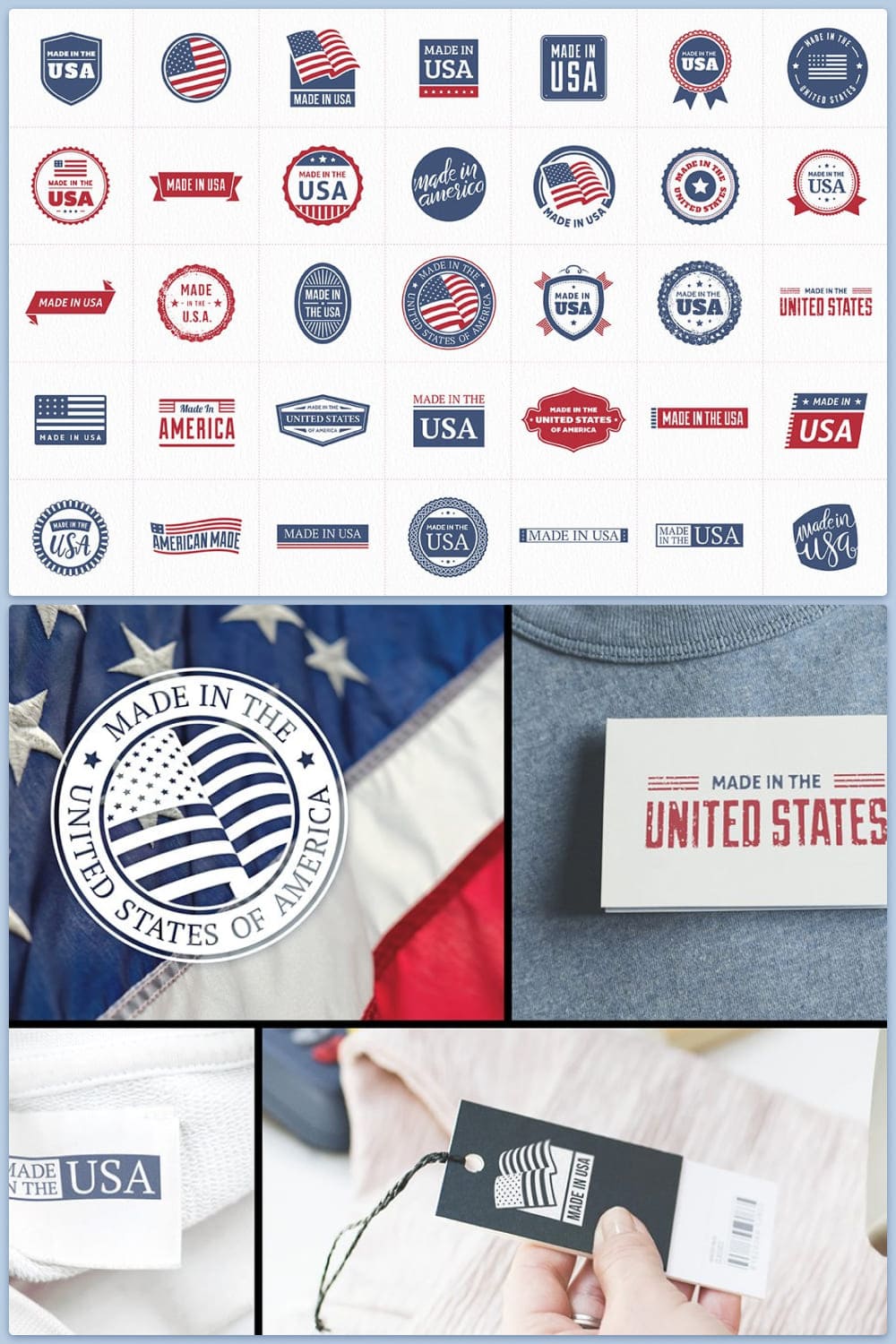 Collage of icons Made in the USA.