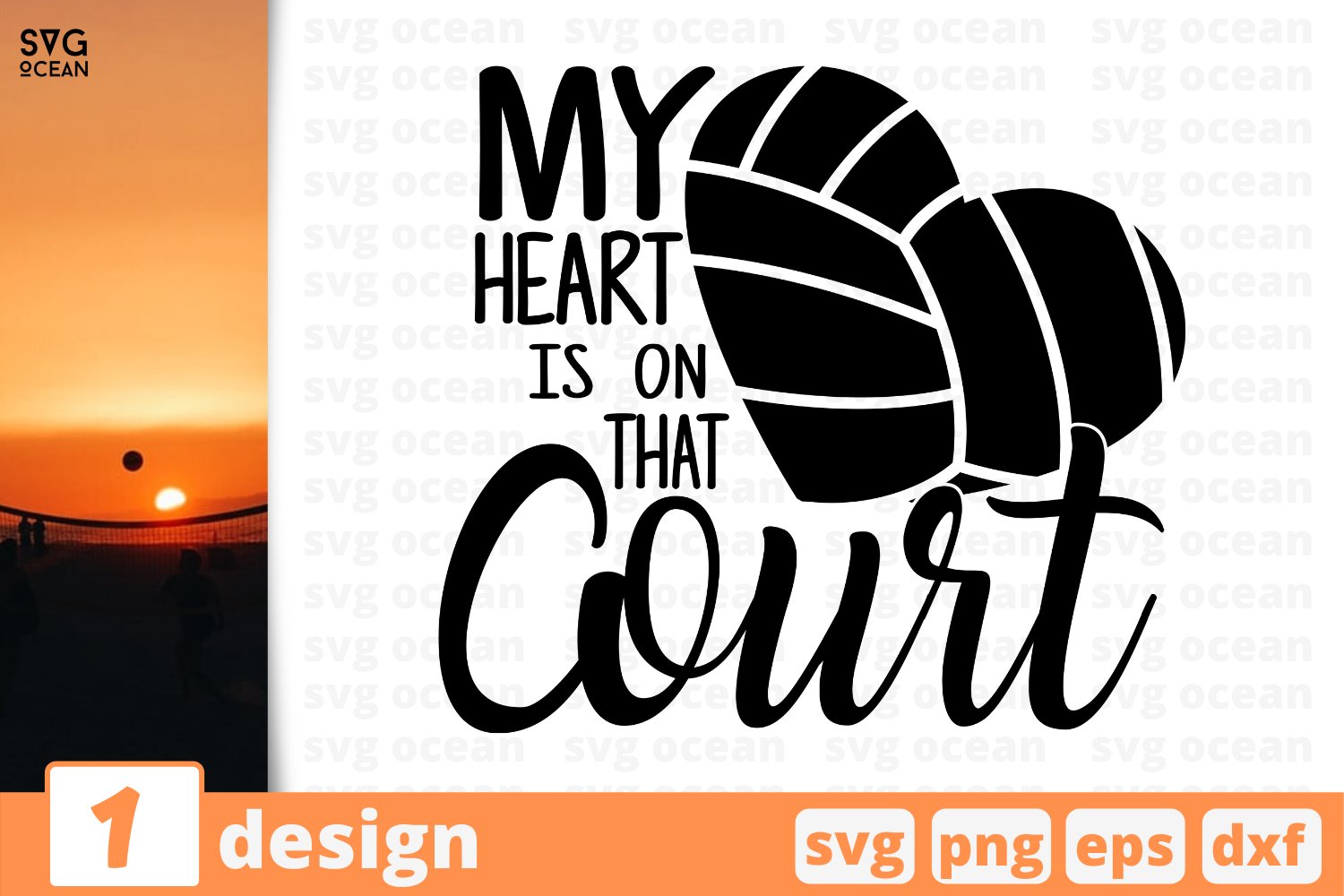 My heart is on that court - Volleyball svg design.