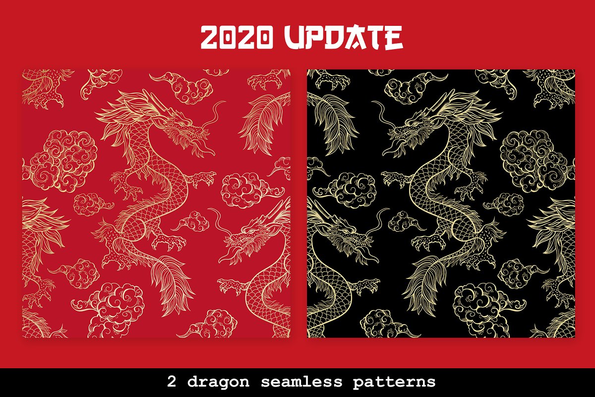 2 dragon seamless patterns.