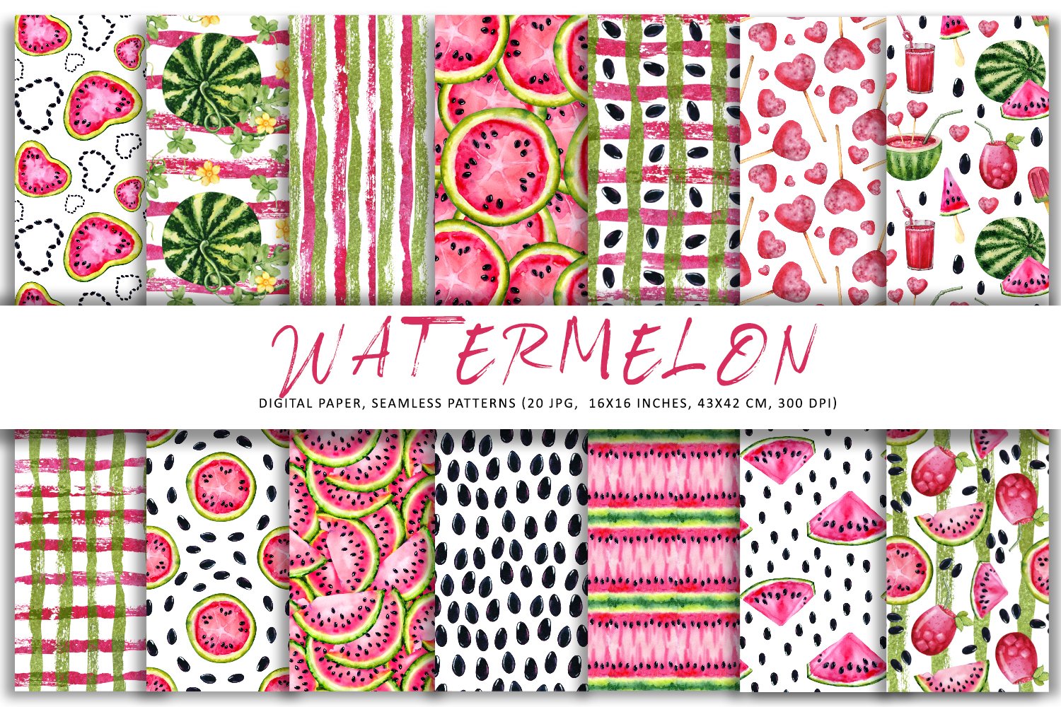Cover image of Watercolor watermelon digital paper.