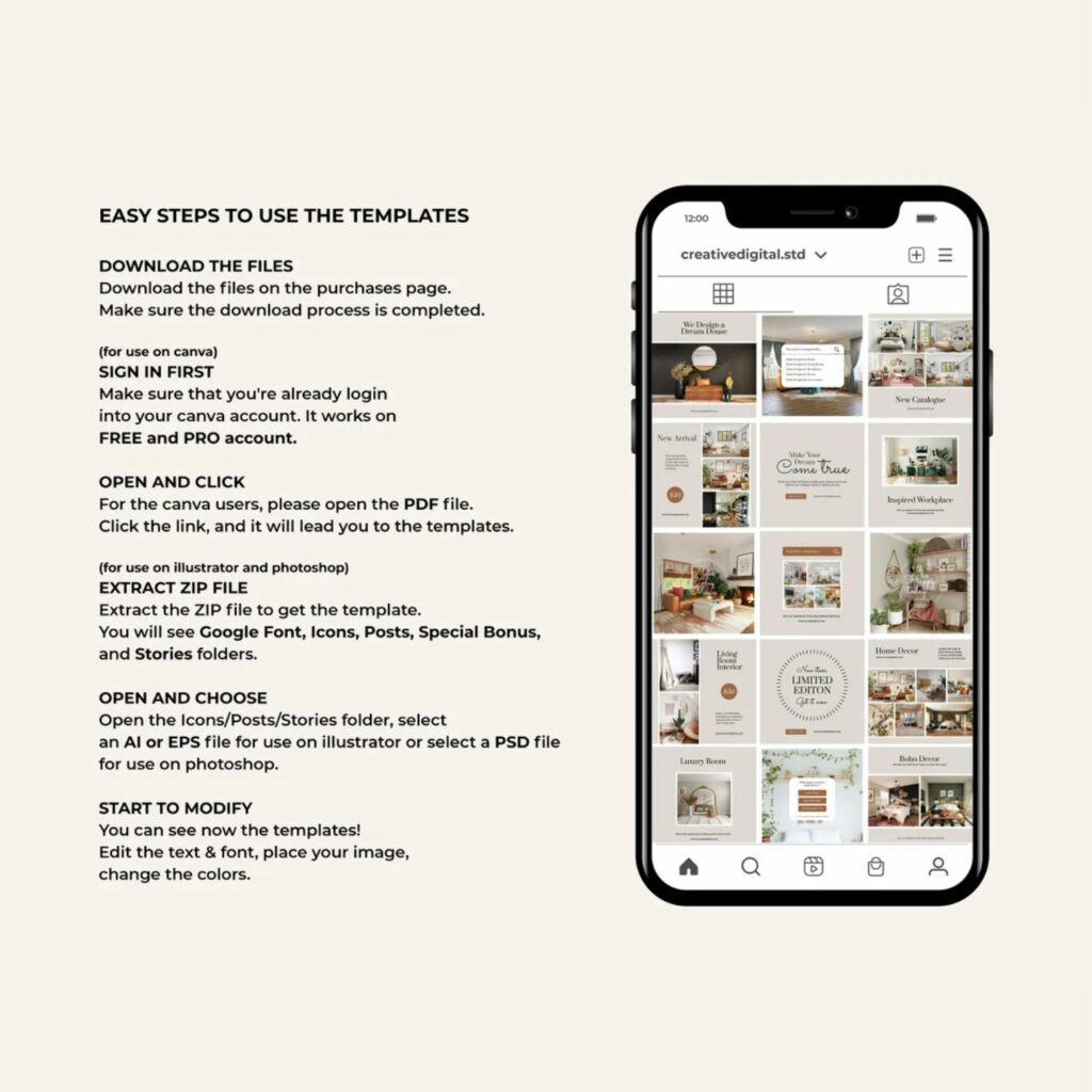 Instagram Launching Template Boho Decor Free Story and Icon Social ...