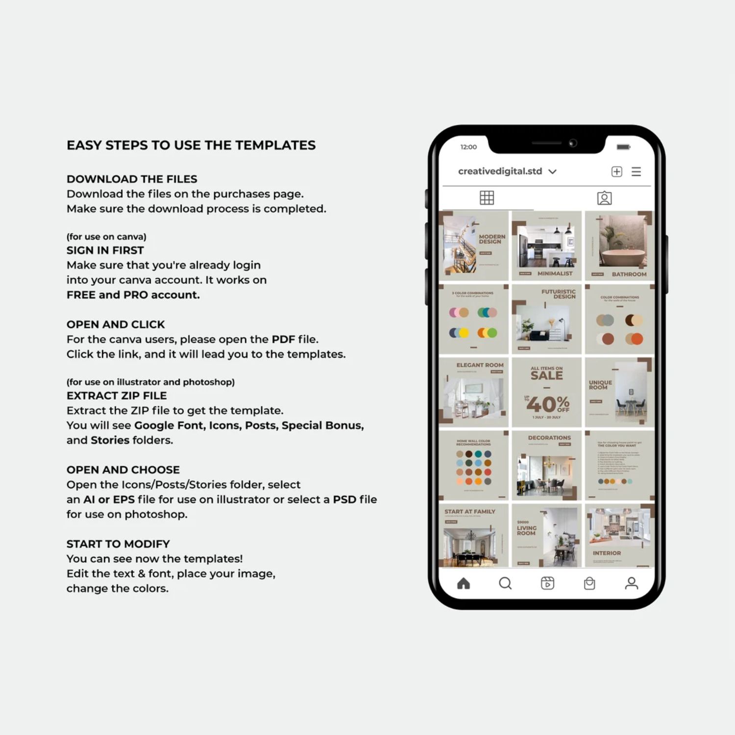 Home Decor Story And Icon Social Media Instagram Marketing Template.