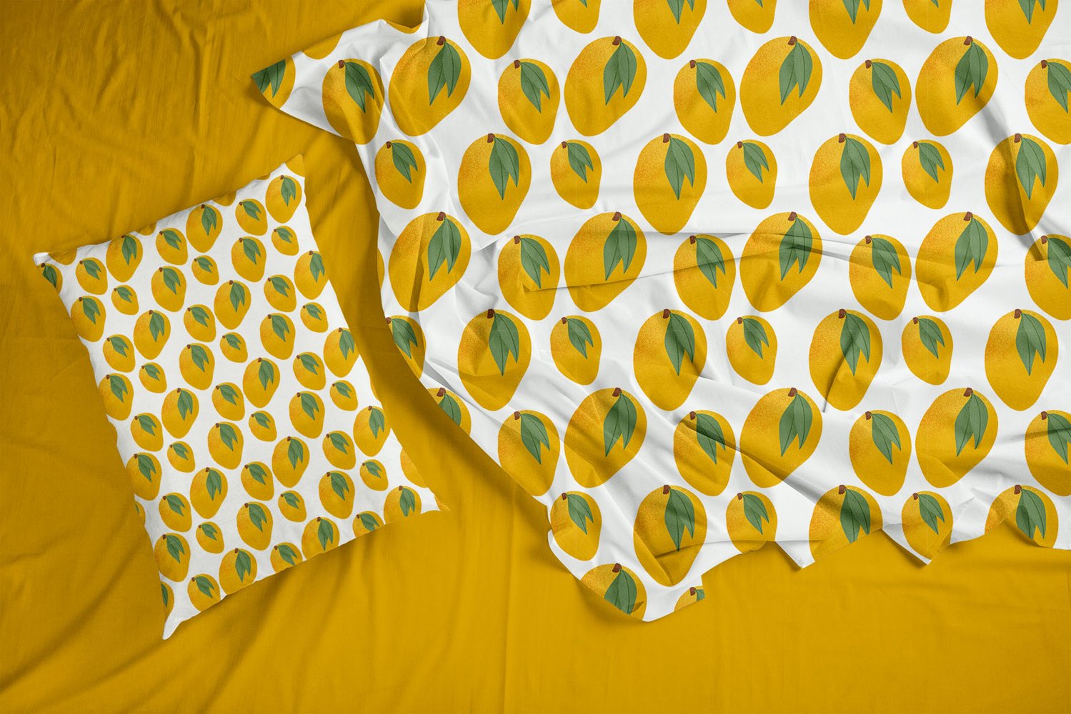 Bed sheets with mango.