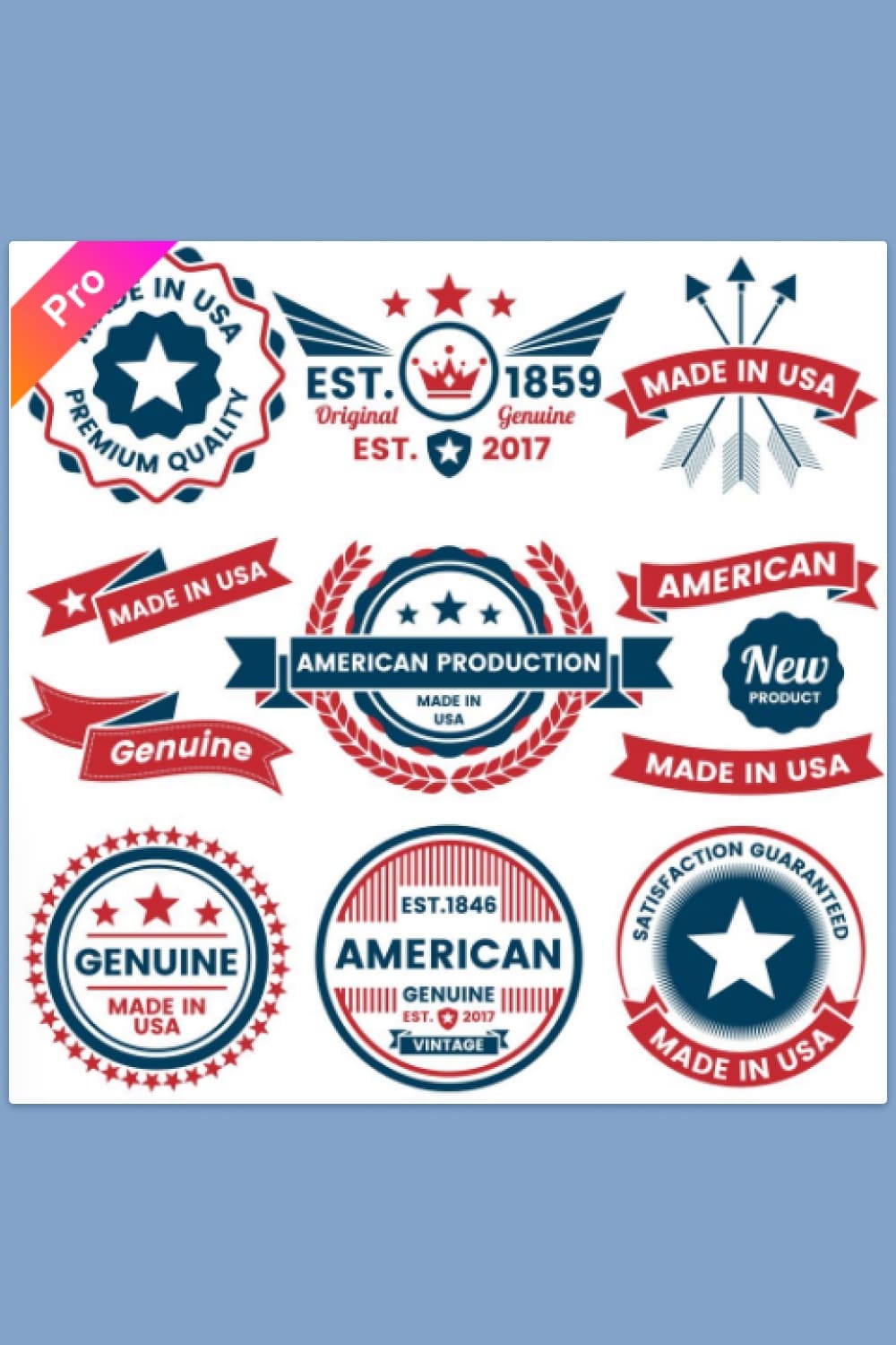 Collage of labels on the USA theme.