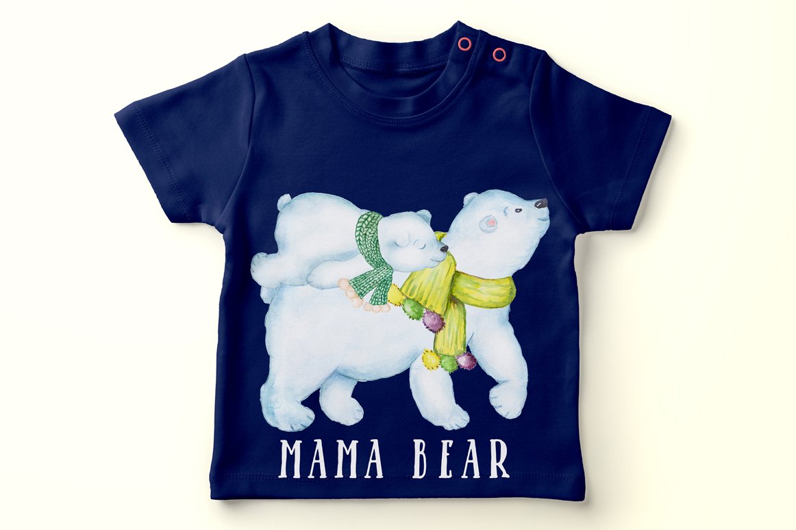 Dark blue t-shirt with white polar mama bear.