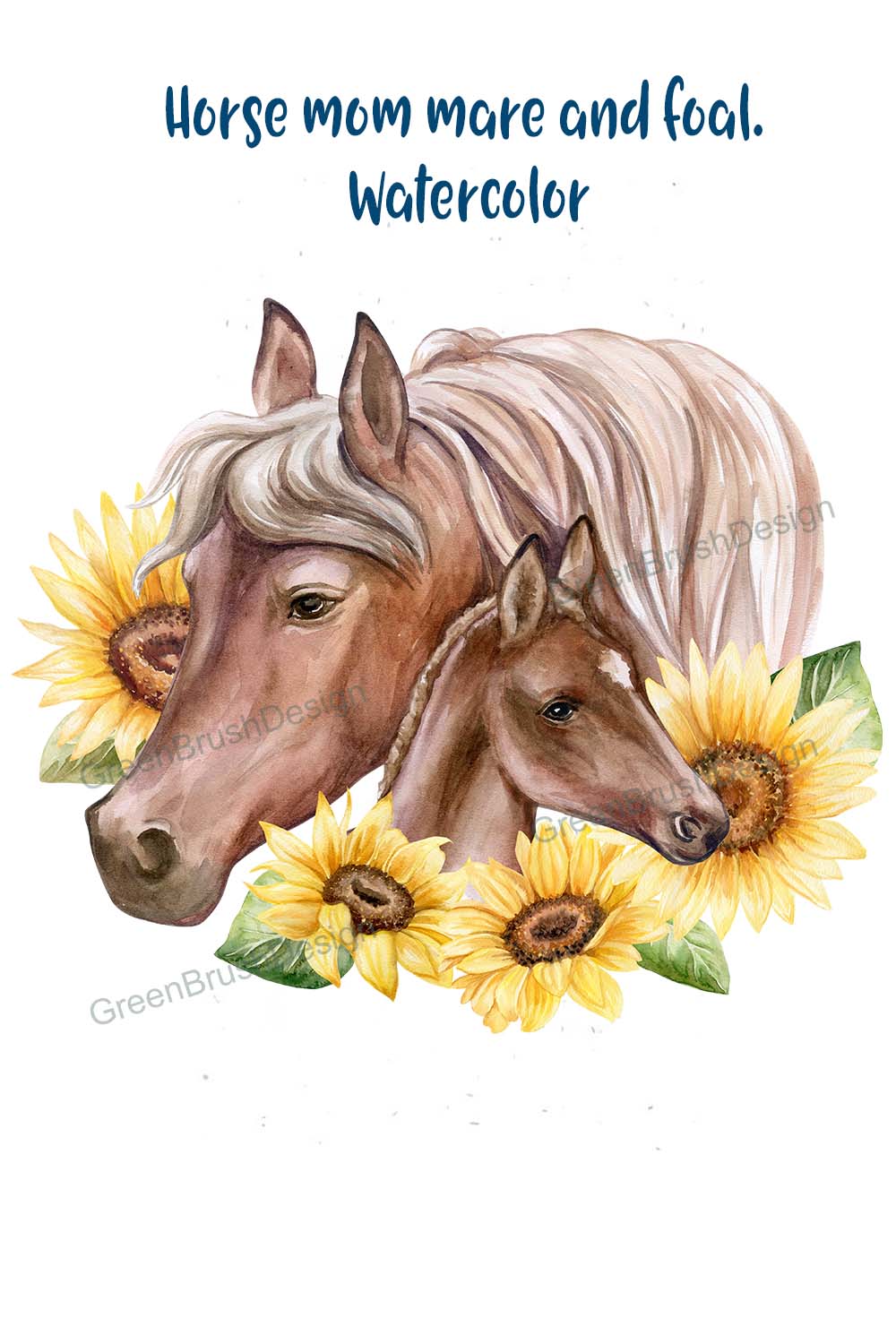 Watercolor Horse Mom Mare and Foal pinterest.