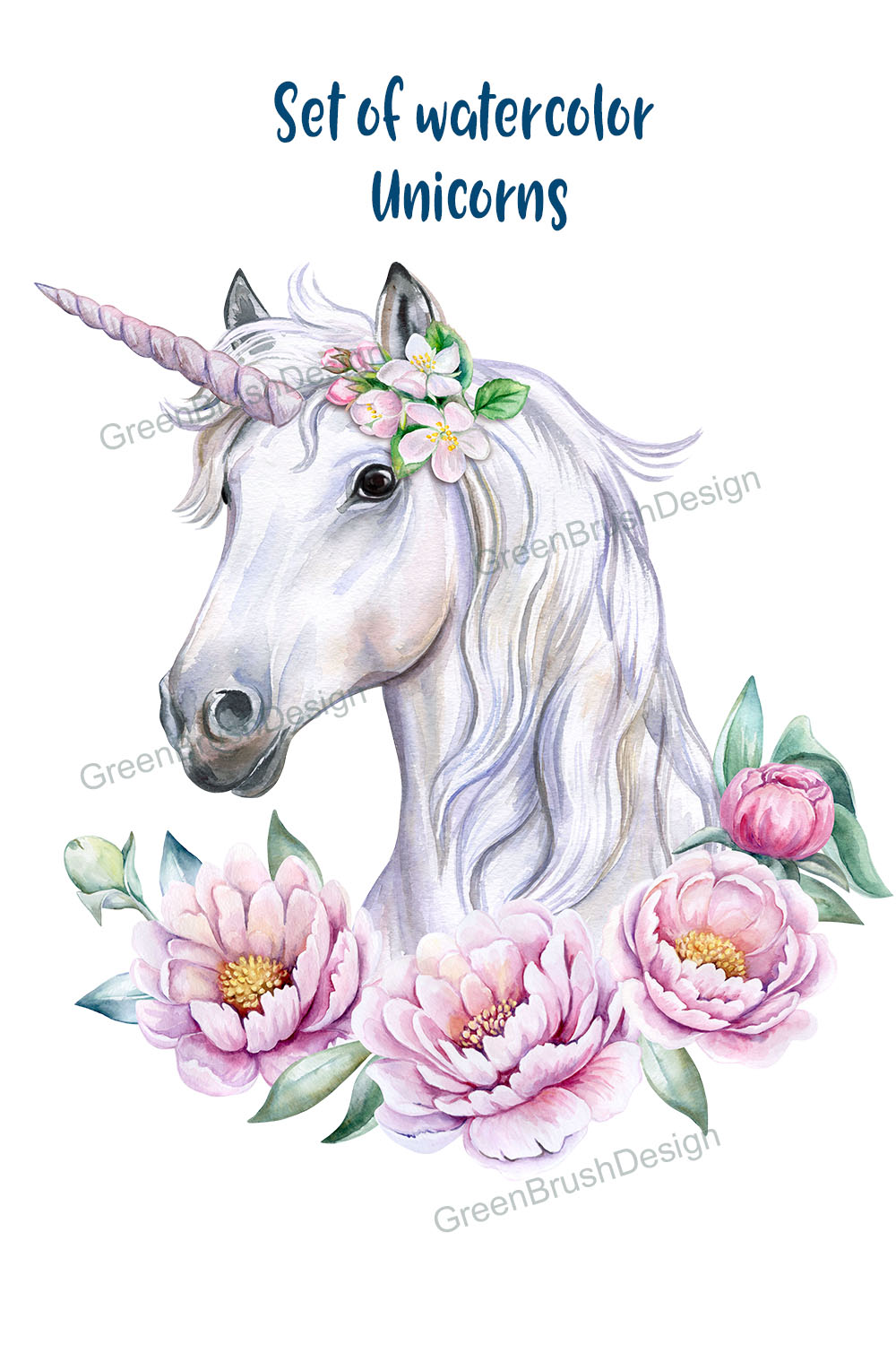 Watercolor Unicorn Face with Flowers Frame pinterest iamge.
