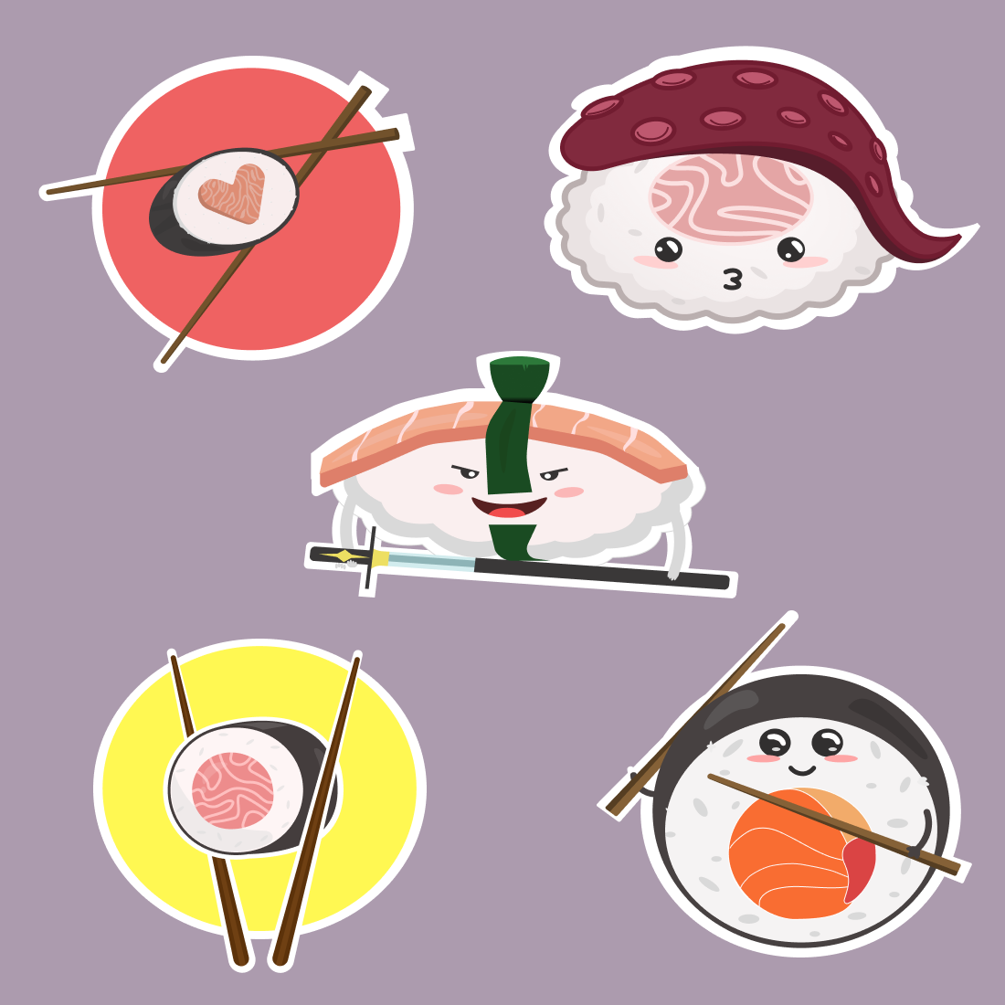 Kawaii Sushi Stickers previews.