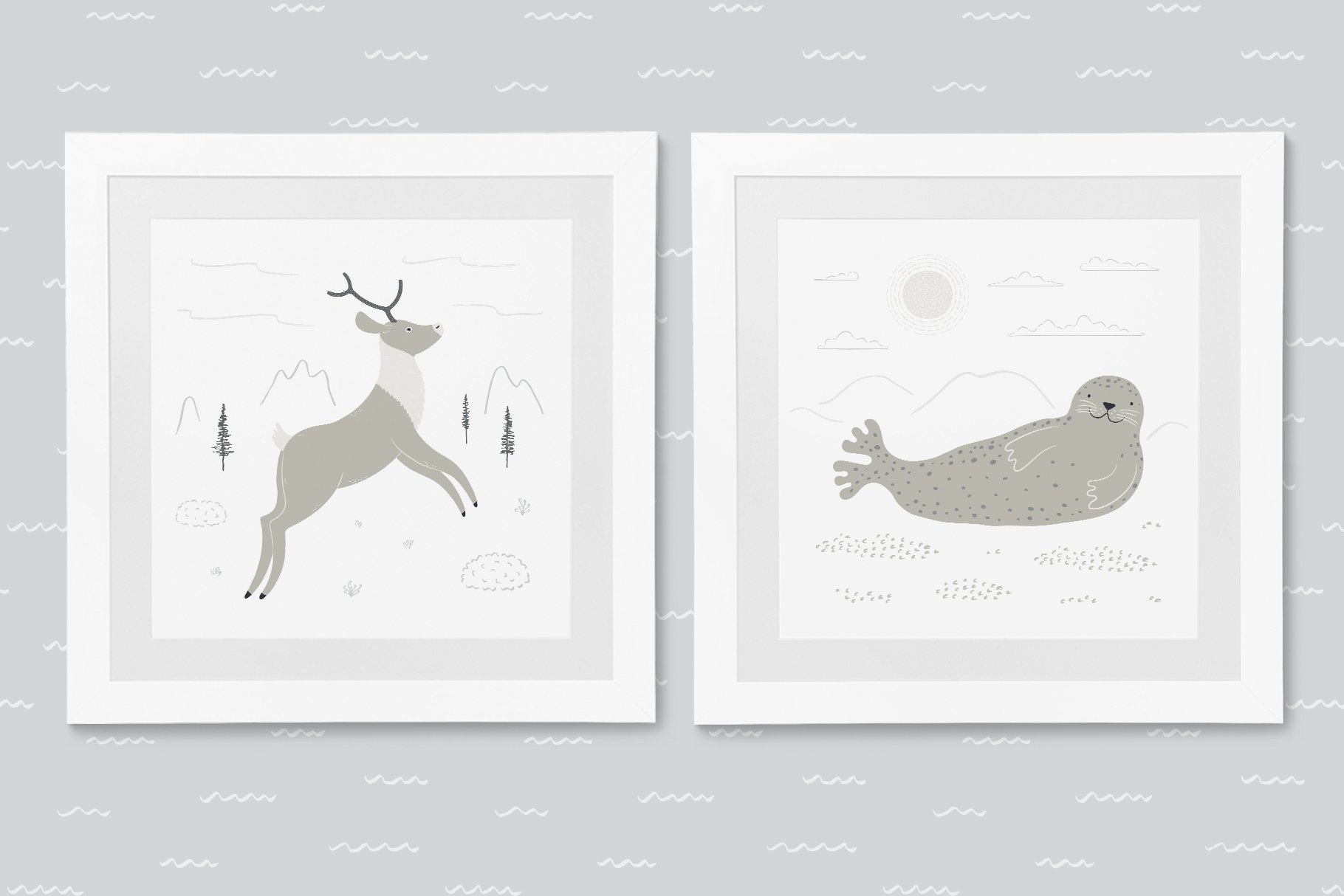 Two light poster with deer and other winter animal.