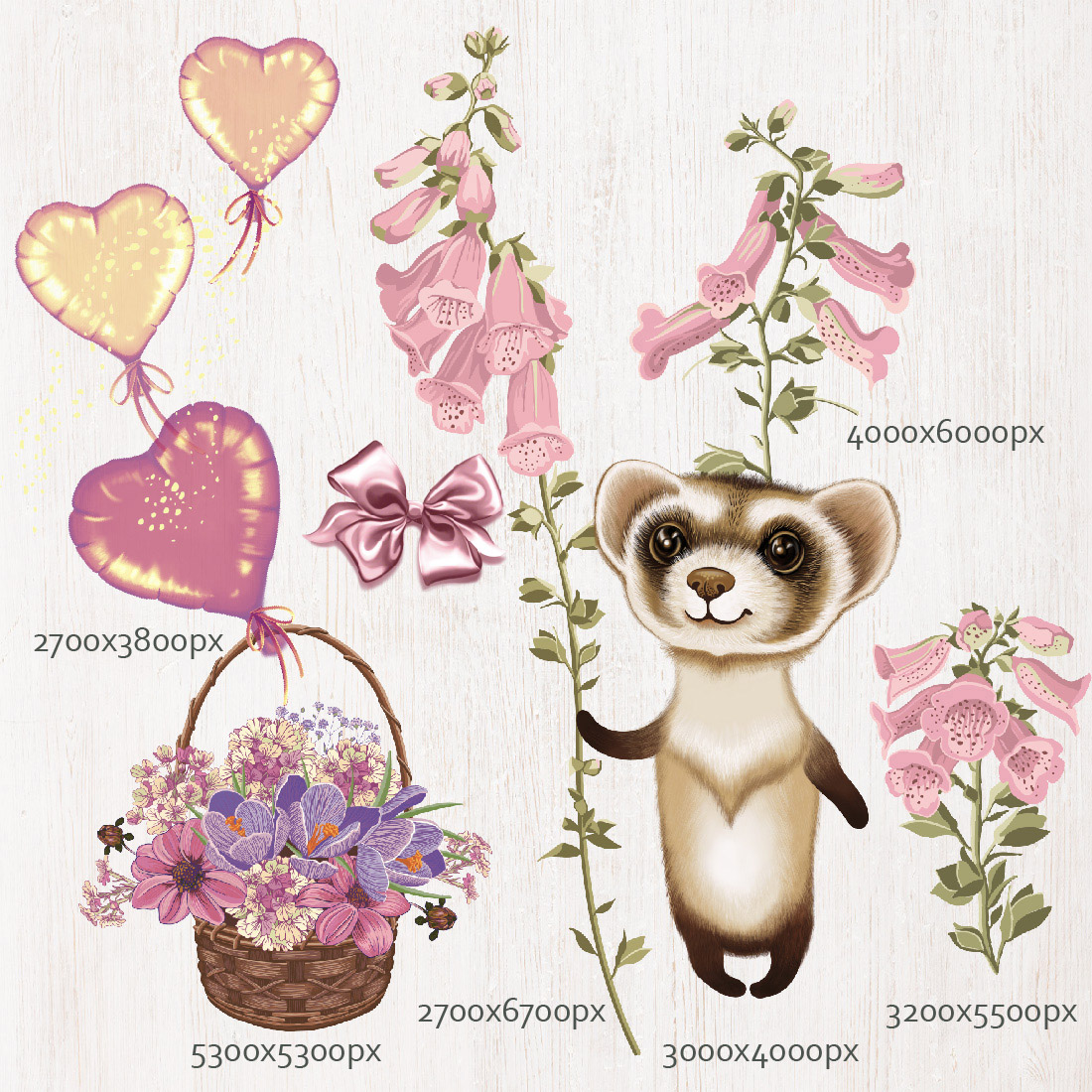 Cute Cartoon Ferret with Flowers examples.
